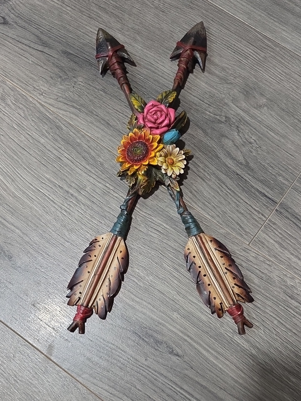 Source Unknown Floral Arrow Wall Decor - Pink, Yellow, Blue, Cream, Brown